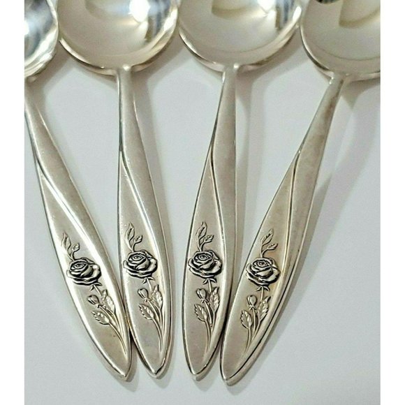 4 Oneida Community MORNING ROSE silver plate Oval Soup Spoon flatware 1960 - Picture 5 of 8